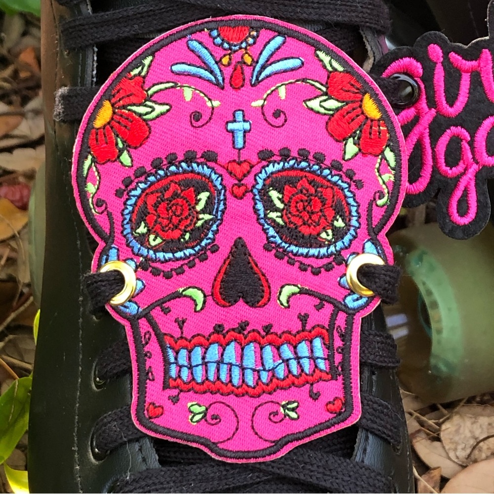 Pink sugar skull Roller Skate accessories patch